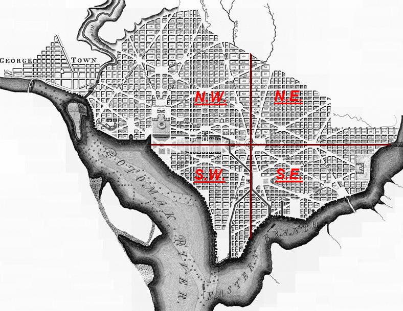 Map of DC showing quadrants